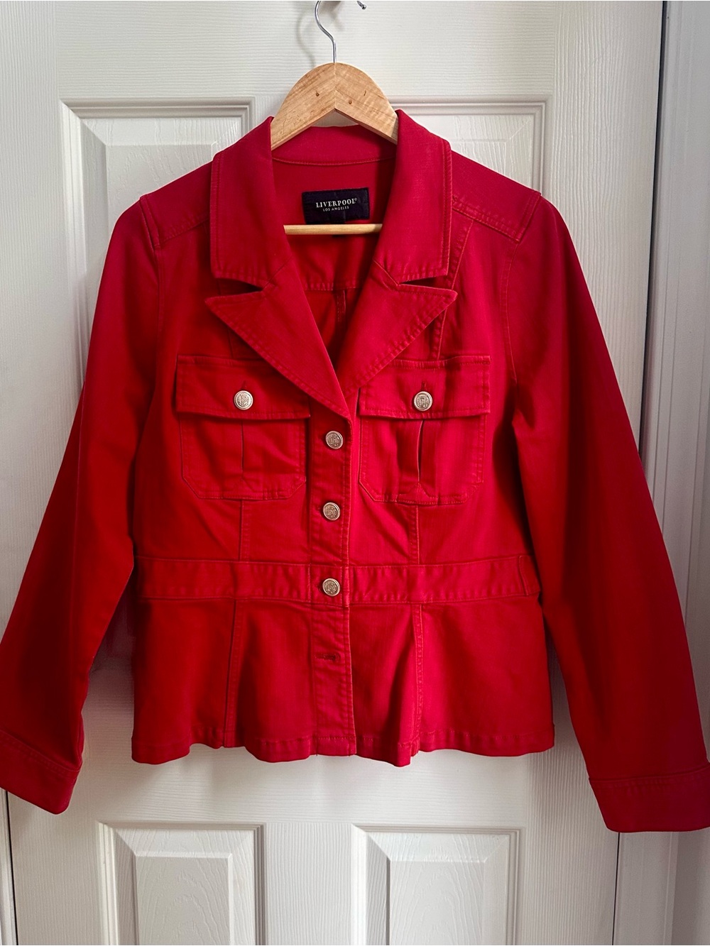 Liverpool Red Button-Front Utility Blazer
